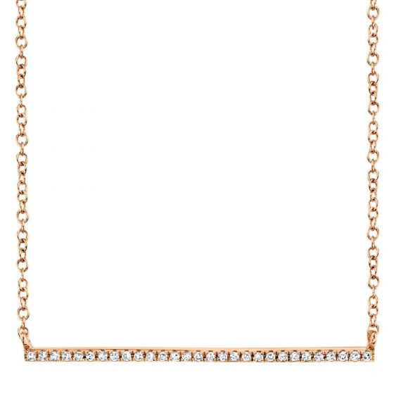 Shy Creation 14k Gold Rose 0.08Ct Diamond Bar Necklace