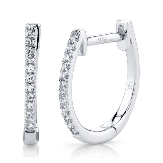 Shy Creation 14k Gold White 0.08Ct Diamond Huggie Earring