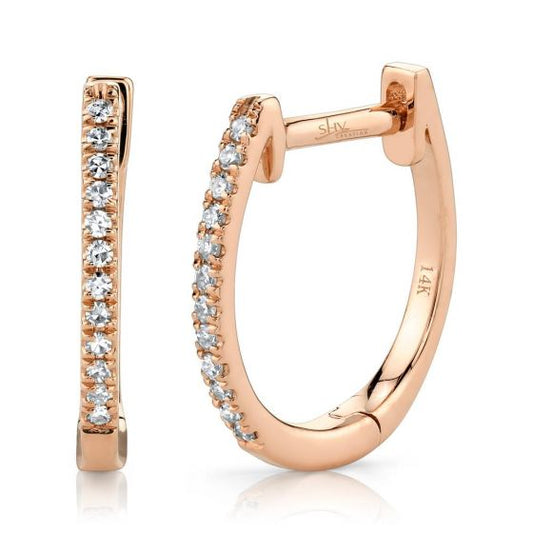 Shy Creation 14k Gold Rose 0.08Ct Diamond Huggie Earring