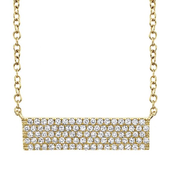 Shy Creation 14k Gold Yellow 0.25Ct Diamond Pave Bar Pendant Necklace
