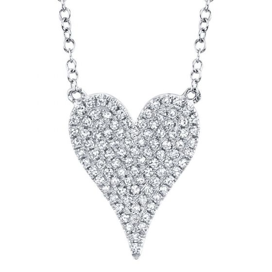Shy Creation 14k Gold White Amor 0.21 ct. Diamond Pave Heart Pendant Necklace