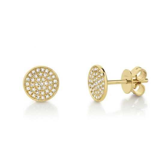 Shy Creation 14k Gold Yellow Emmie 0.17ct. Diamond Pave Circle Stud Earring
