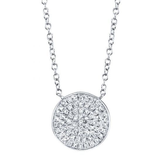 Shy Creation 14k Gold White Emmie 0.15 ct. Diamond Pave Disc Circle Pendant Necklace