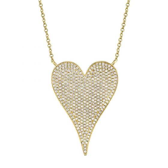 Shy Creation 14k Gold Yellow Amor 0.83 ct. Diamond Pave Heart Pendant Necklace - Jumbo
