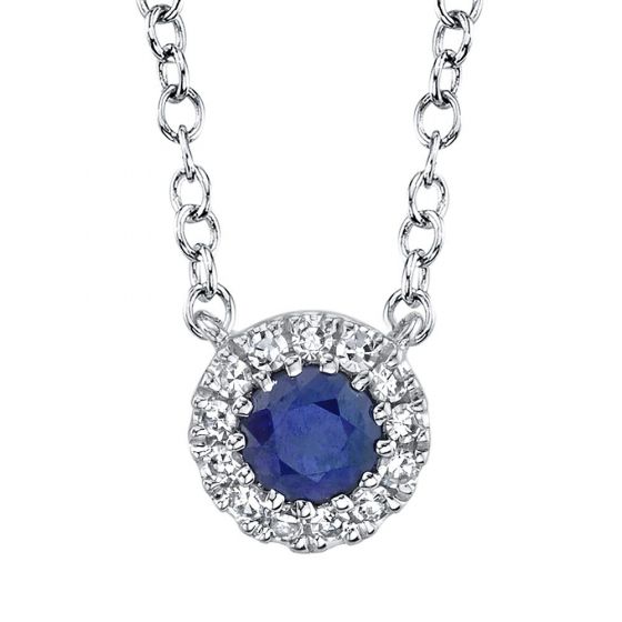 Shy Creation 14k Gold White Eden Blue Sapphire & Diamond Pendant Necklace