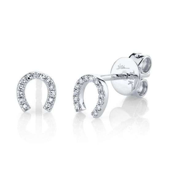 Shy Creation 14k Gold White Oakley 0.06 ct. Diamond Horseshoe Stud Earring