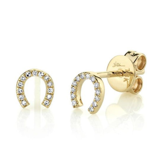 Shy Creation 14k Gold Yellow Oakley 0.06 ct. Diamond Horseshoe Stud Earring