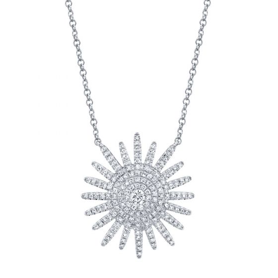 Shy Creation 14k Gold White 0.43Ct Diamond Starburst Necklace