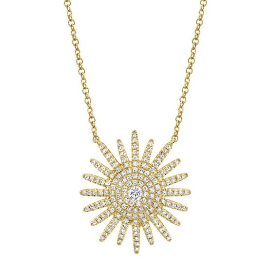 Shy Creation 14k Gold Yellow 0.43Ct Diamond Starburst Necklace