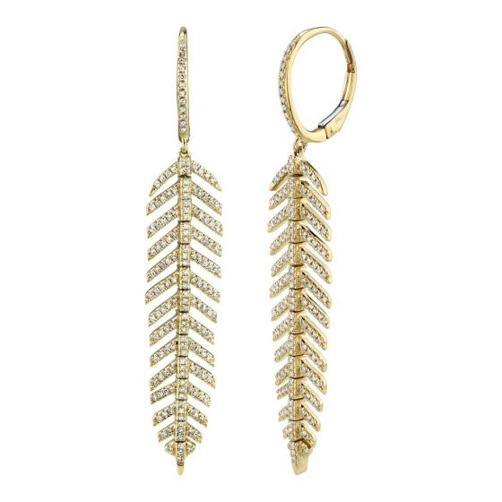 Shy Creation 14k Gold Yellow 0.60Ct Diamond 'Phoenix' Drop Feather Earring - Short