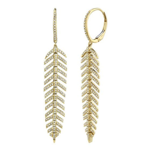 Shy Creation 14k Gold Yellow 0.60Ct Diamond 'Phoenix' Drop Feather Earring - Short