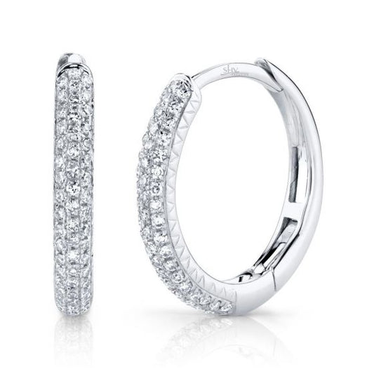 Shy Creation 14k Gold White 0.21Ct Diamond Pave Hoop Earring