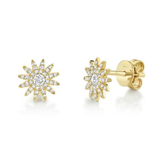 Shy Creation 14k Gold Yellow Aurora 0.24 ct. Diamond Starburst Stud Earring