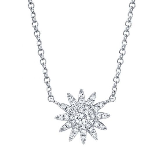 Shy Creation 14k Gold White Aurora 0.15 ct. Diamond Starburst Pendant Necklace