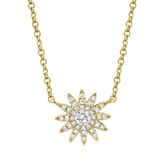 Shy Creation 14k Gold Yellow Aurora 0.15 ct. Diamond Starburst Pendant Necklace