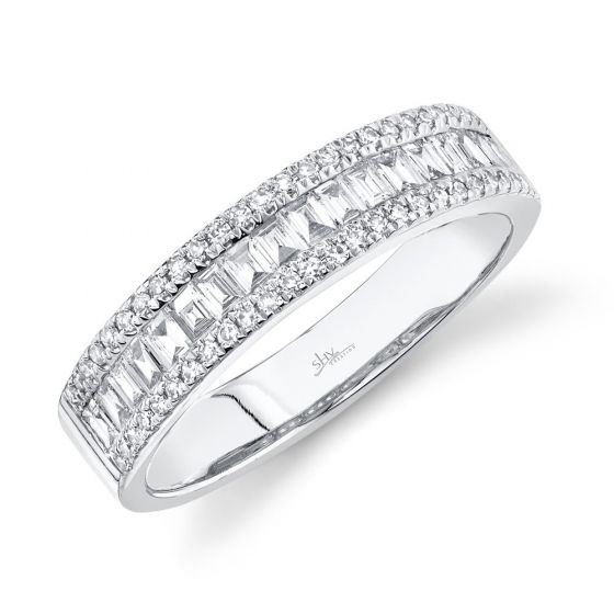 Shy Creation 14k Gold White 0.55Ct Diamond Baguette Band