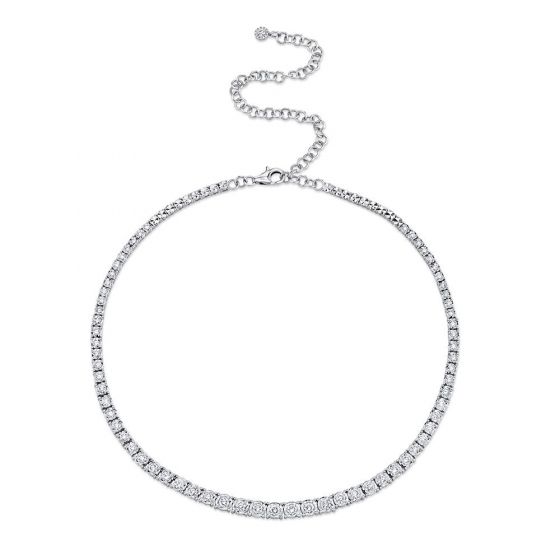 Shy Creation 14k Gold White 4.39Ct Diamond Tennis Choker Necklace
