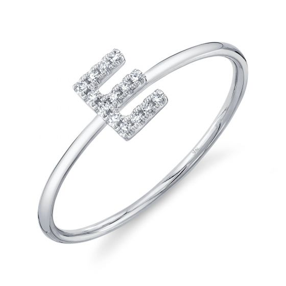 Shy Creation 14k Gold White 0.05Ct Diamond Ring - Initial E