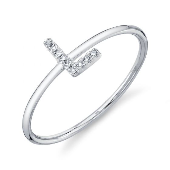 Shy Creation 14k Gold White 0.03Ct Diamond Ring - Initial L