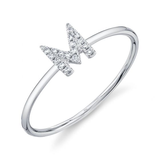 Shy Creation 14k Gold White 0.05Ct Diamond Ring - Initial M