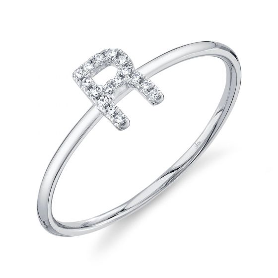 Shy Creation 14k Gold White 0.05Ct Diamond Ring - Initial R