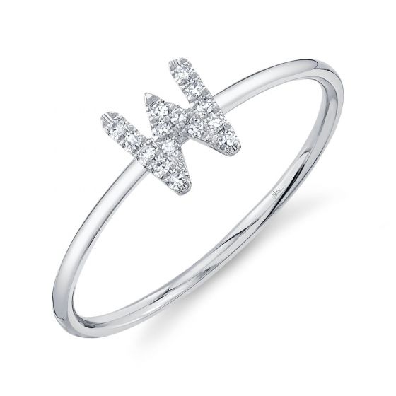 Shy Creation 14k Gold White 0.05Ct Diamond Ring - Initial W