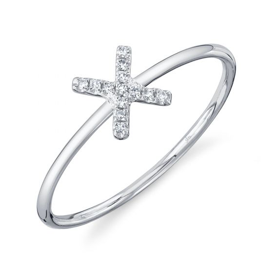 Shy Creation 14k Gold White 0.05Ct Diamond Ring - Initial X