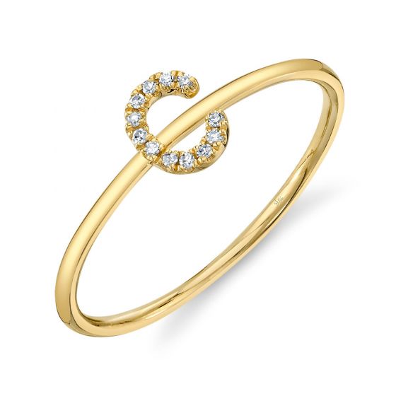 Shy Creation 14k Gold Yellow 0.04Ct Diamond Ring - Initial C