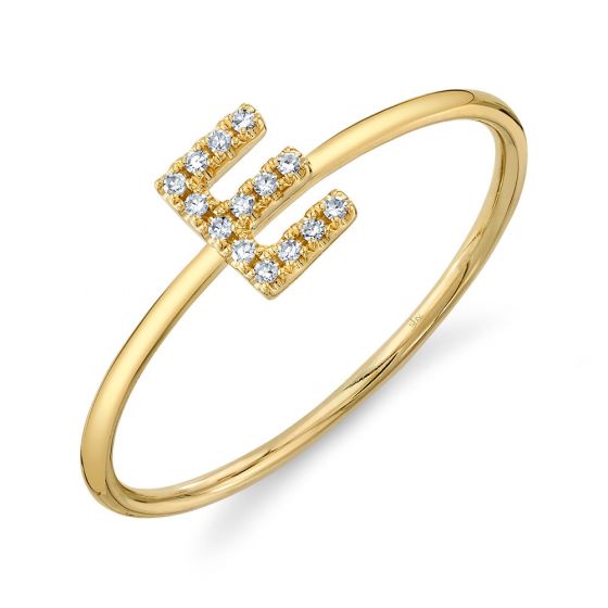 Shy Creation 14k Gold Yellow 0.05Ct Diamond Ring - Initial E