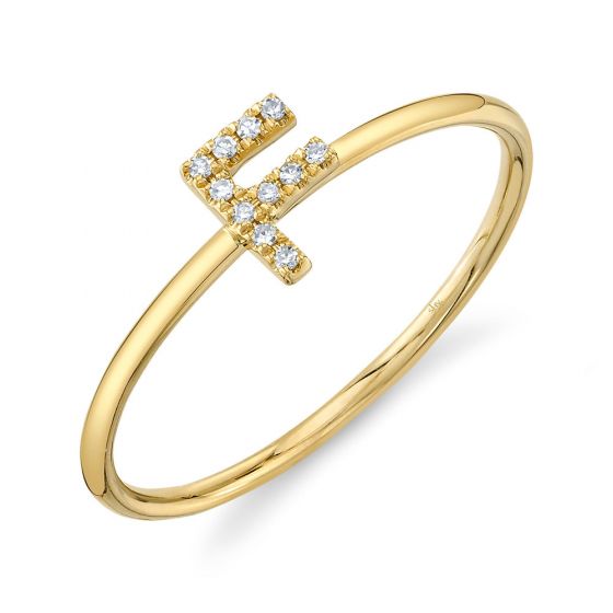 Shy Creation 14k Gold Yellow 0.04Ct Diamond Ring - Initial F