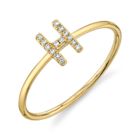 Shy Creation 14k Gold Yellow 0.05Ct Diamond Ring - Initial H