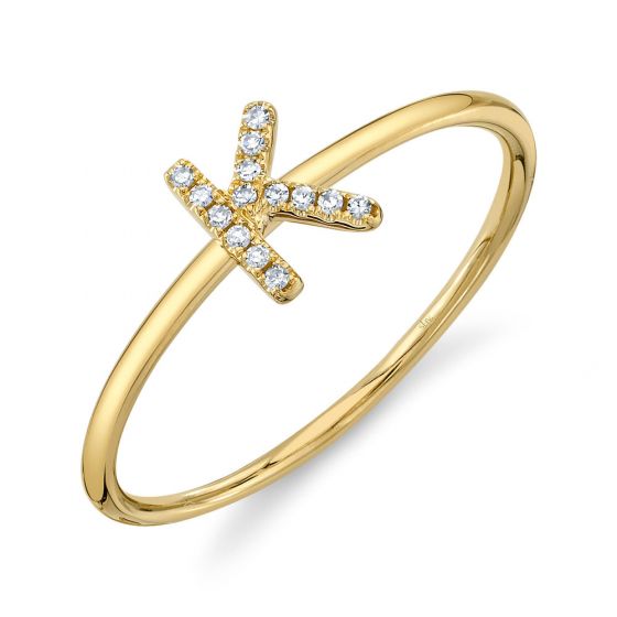 Shy Creation 14k Gold Yellow 0.05Ct Diamond Ring - Initial K