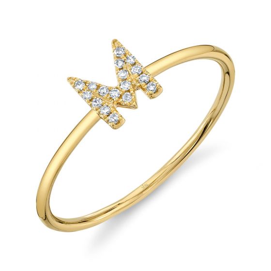Shy Creation 14k Gold Yellow 0.05Ct Diamond Ring - Initial M
