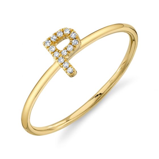 Shy Creation 14k Gold Yellow 0.04Ct Diamond Ring - Initial P