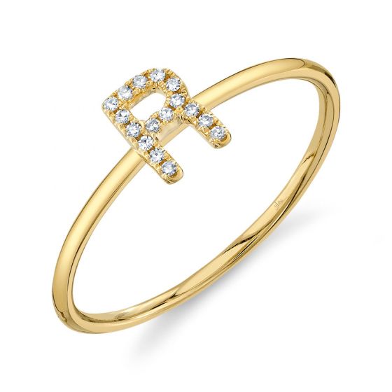 Shy Creation 14k Gold Yellow 0.05Ct Diamond Ring - Initial R