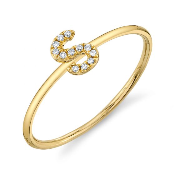 Shy Creation 14k Gold Yellow 0.04Ct Diamond Ring - Initial S