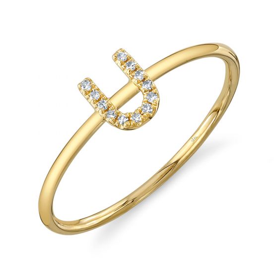 Shy Creation 14k Gold Yellow 0.04Ct Diamond Ring - Initial U