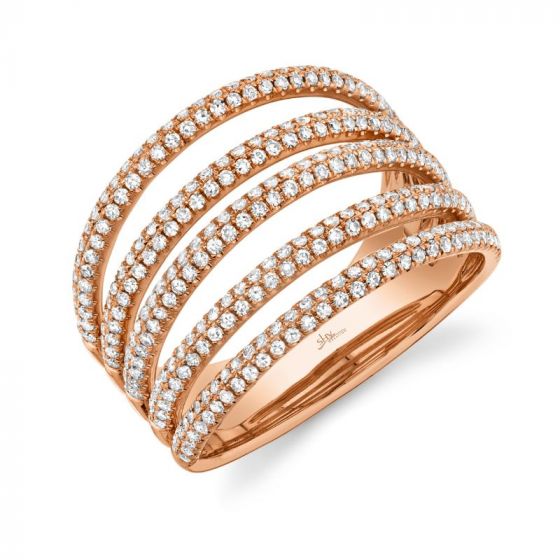Shy Creation Rose 14K Gold 0.83Ct Diamond Pave Ring