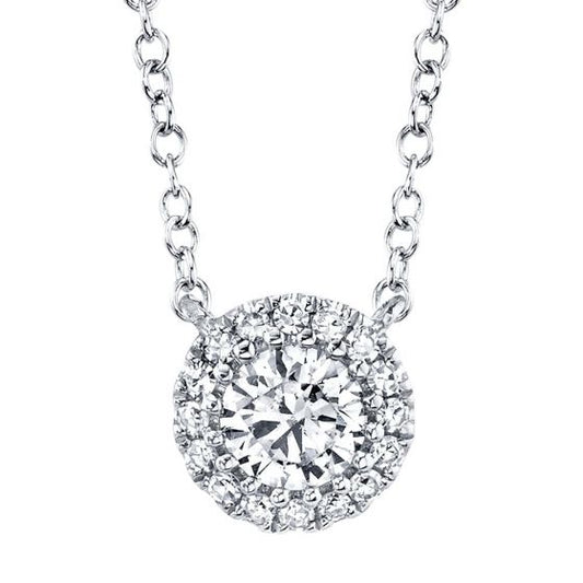 Shy Creation 14k Gold White 0.20Ct-Ctr(Round) 0.05Ct-Side Diamond Necklace