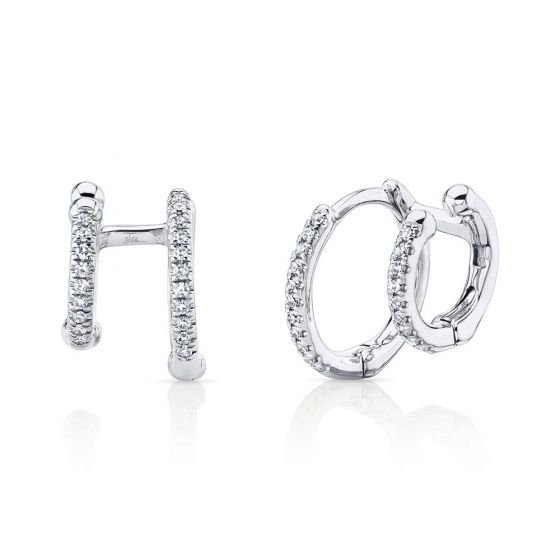 Shy Creation 14k Gold White 0.12Ct Diamond Double Huggie Earring