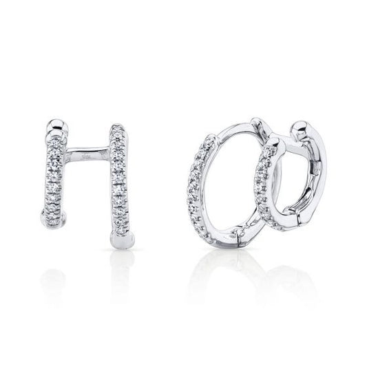 Shy Creation 14k Gold White 0.12Ct Diamond Double Huggie Earring