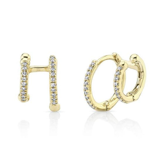 Shy Creation 14k Gold Yellow 0.12Ct Diamond Double Huggie Earring