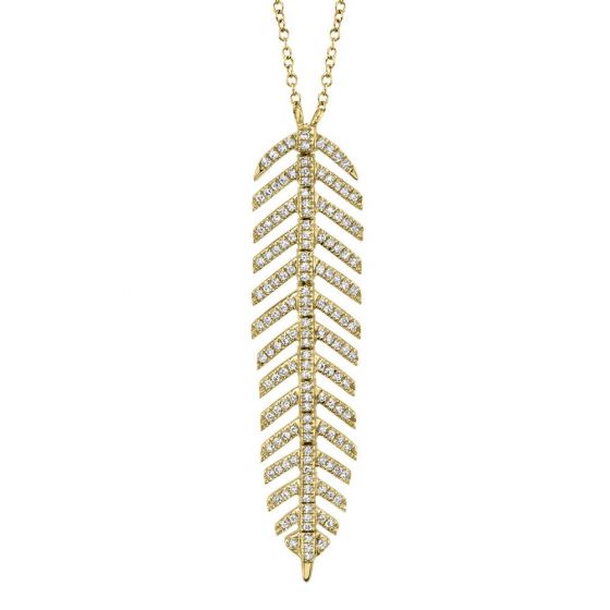 Shy Creation 14k Gold Yellow 0.29Ct Diamond 'Phoenix' Feather Pendant Necklace