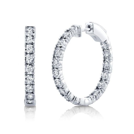 Shy Creation 14k Gold White 1.06Ct Diamond Hoop Earring