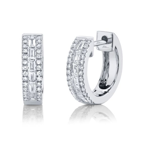 Shy Creation 14k Gold White 0.34Ct Diamond Baguette Huggie Earring
