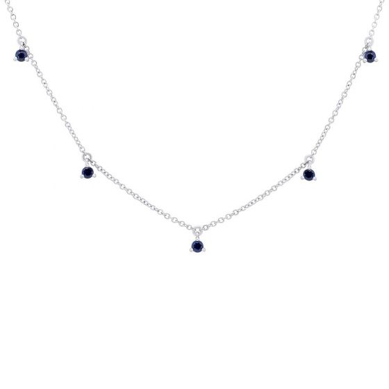 Shy Creation 14k Gold White 0.35Ct Blue Sapphire Necklace