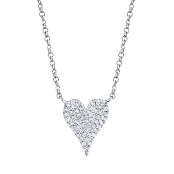 Shy Creation 14k Gold White Amor 0.11 ct. Diamond Pave Heart Pendant Necklace - Small