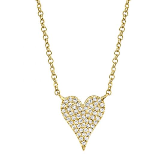 Shy Creation 14k Gold Yellow Amor 0.11 ct. Diamond Pave Heart Pendant Necklace - Small