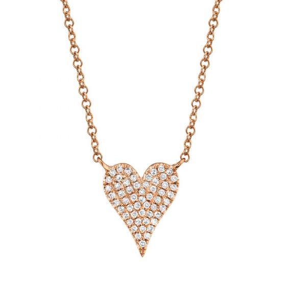 Shy Creation 14k Gold Rose Amor 0.11 ct. Diamond Pave Heart Pendant Necklace - Small