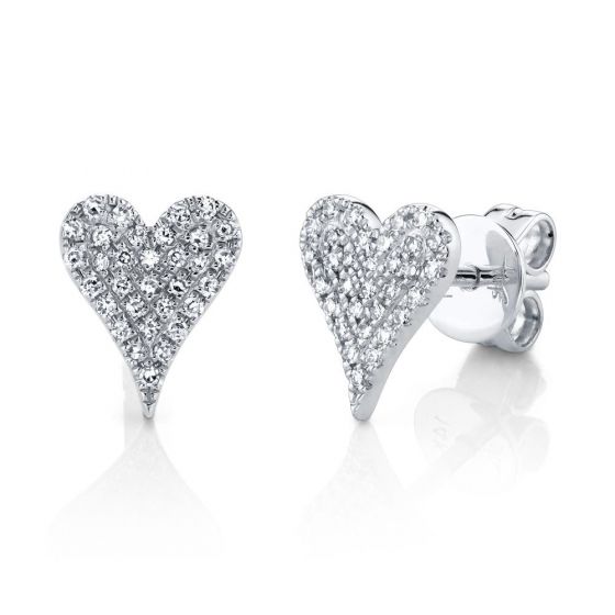 Shy Creation 14k Gold White Amor 0.14 ct. Diamond Pave Heart Stud Earrings
